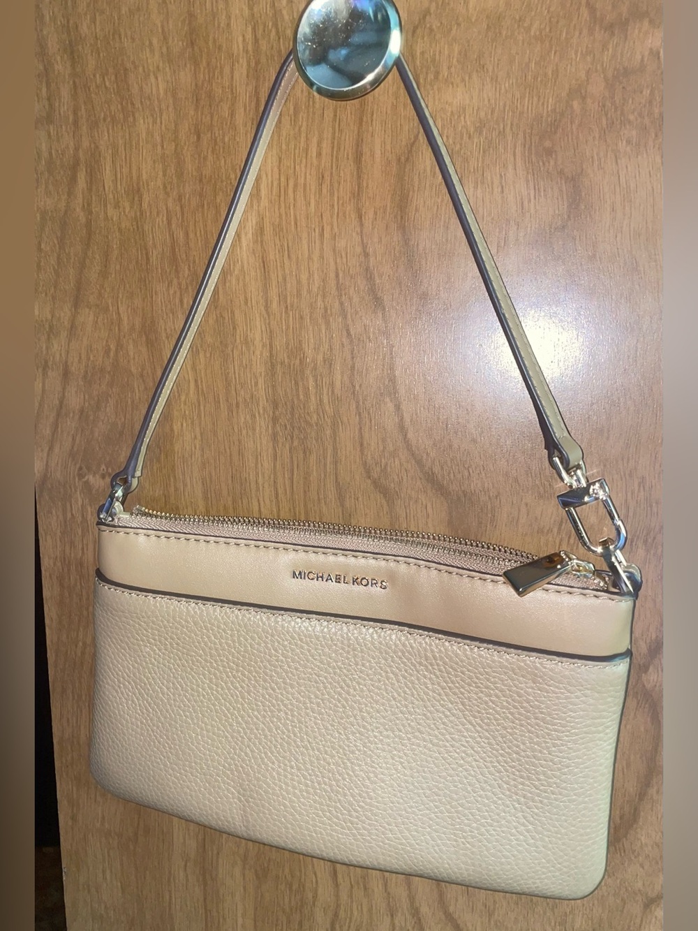 Michael Kors Two-Tone Beige Leather Shoulder Bag with Gold Hardware